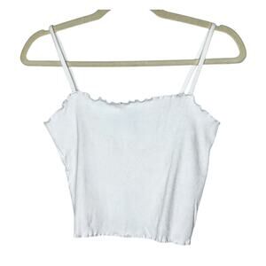 Topshop White Sleeveless Lettuce Hem and Neck Spaghetti Strap Knit Crop Top 10